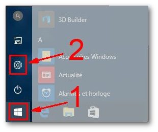 w10 menu démarrer paramètres