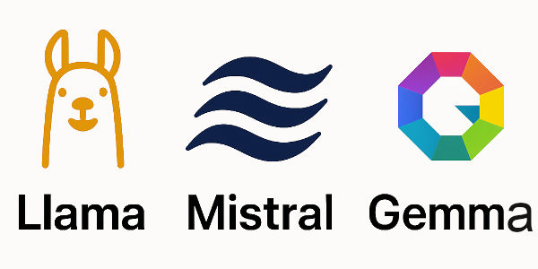 Comparaison des logos de Llama, Mistral et Gemma